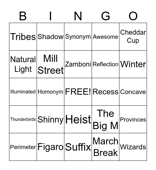 It's Almost March Break! Bingo Card