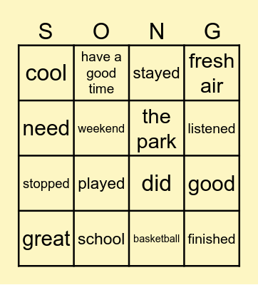 Look 3 U10 Song Bingo Card