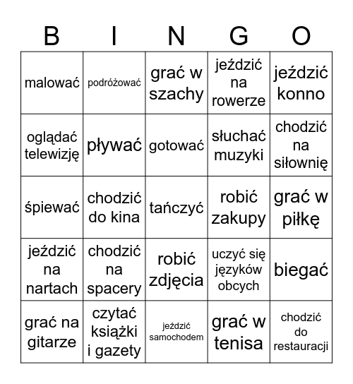 czasowniki - polski z Julią Bingo Card