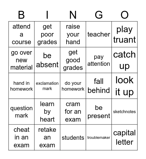 LEARNING Bingo Card