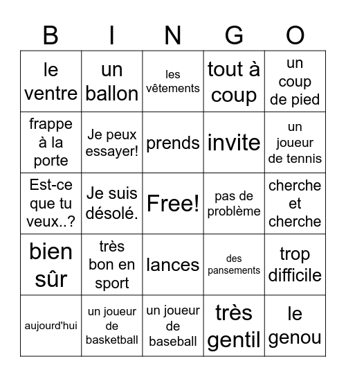 Salut mon ami! Bingo Card