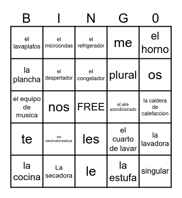 LOS ELECTRODOMESTICOS Bingo Card