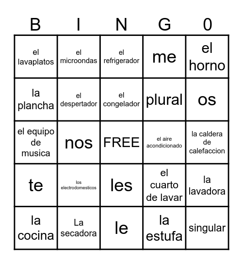 LOS ELECTRODOMESTICOS Bingo Card