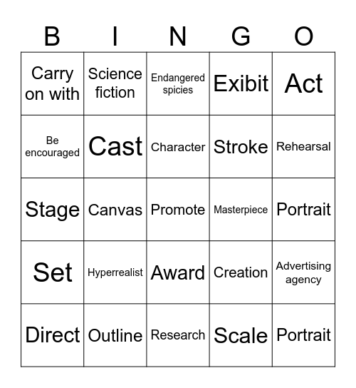 Entertainment bingo Card