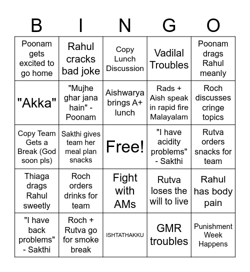 Copy Team Bingo Card