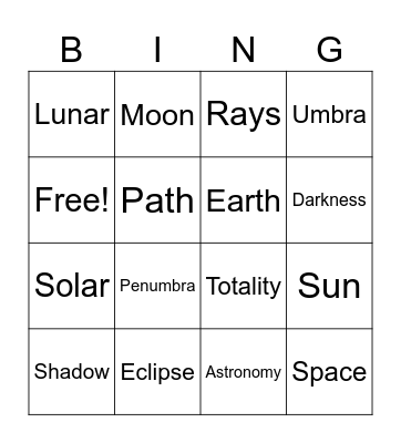 Solar Eclipse Bingo Card