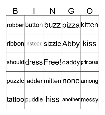 bb, dd,tt Bingo Card