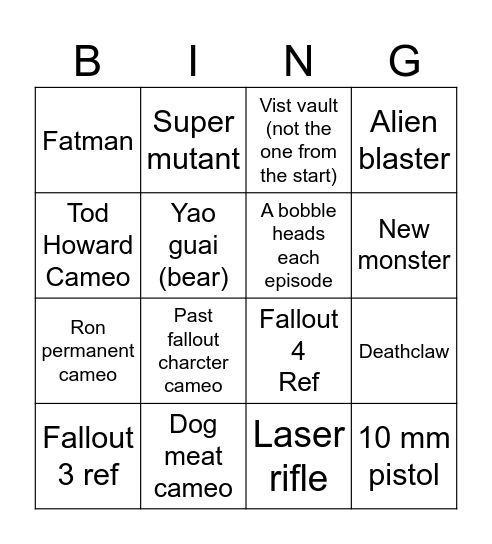 Fallout bingo Card