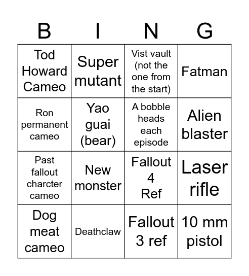 Fallout bingo Card