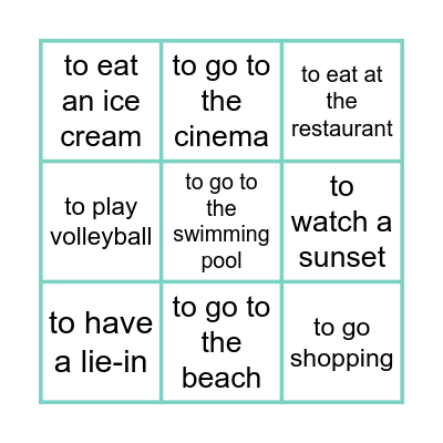 Qu'est-ce que tu fais pendant les vacances ? Bingo Card