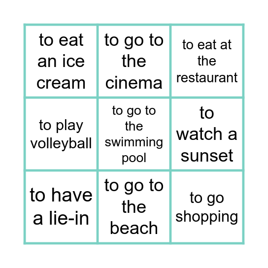 Qu'est-ce que tu fais pendant les vacances ? Bingo Card