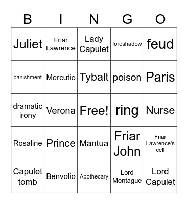 Romeo & Juliet Review Bingo Card