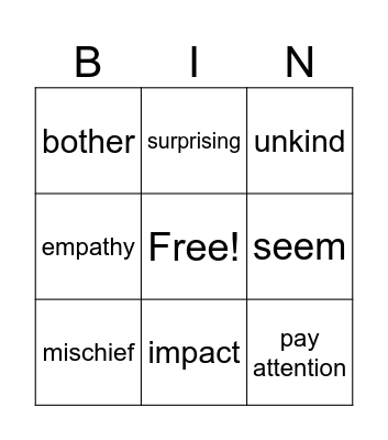 Vocabulary Bingo Card