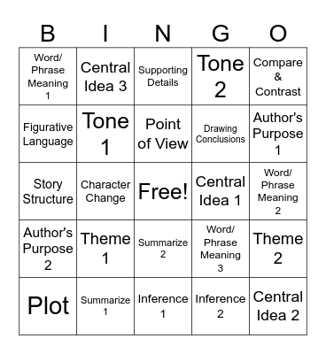 ELA Test Prep Bingo Card