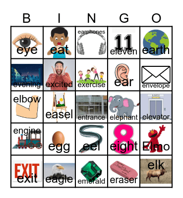 Letter E Bingo Card