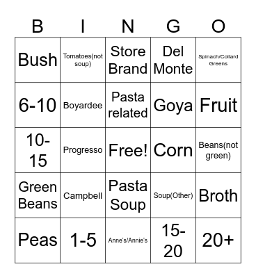 Dented Can Bingo Card