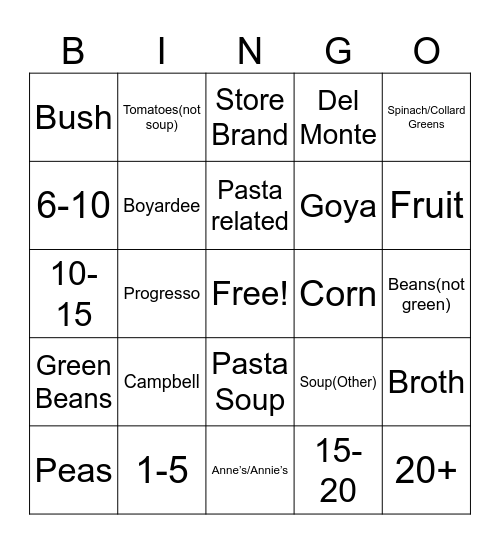 Dented Can Bingo Card