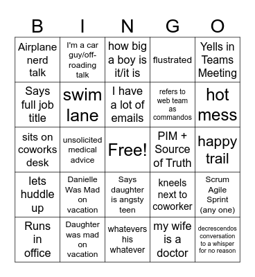 Foster Bingo (lightning round) Bingo Card