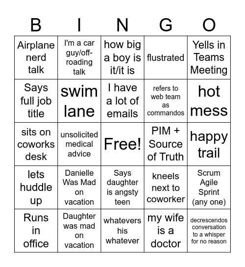 Foster Bingo (lightning round) Bingo Card