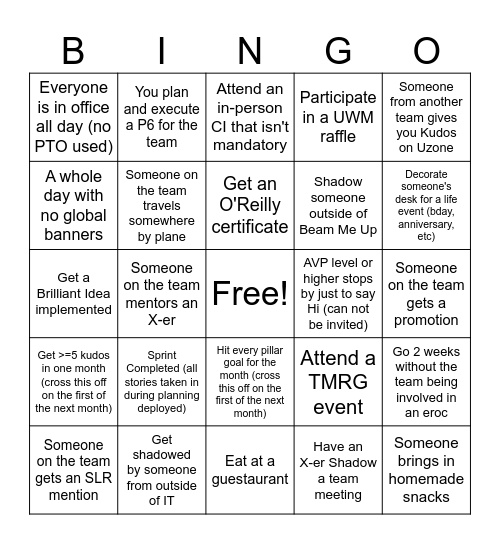 Post Closing Hard Mode Bingo Card