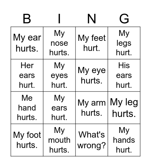 For Ben and Jordan (5th graders) Bingo Card