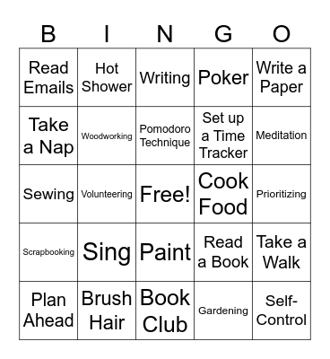 Time Management Bingo Card