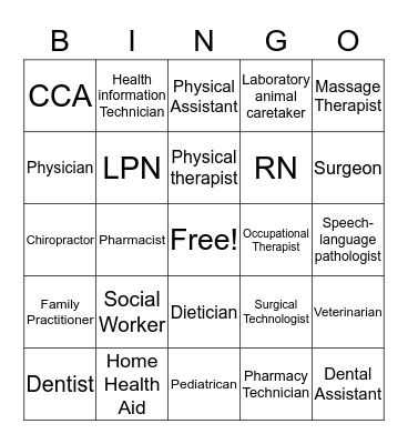 Health Care Bingo Card