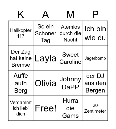 Skikamp Bingo Card