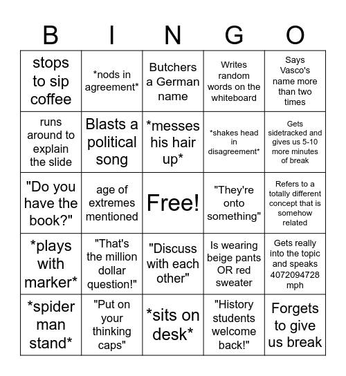 Will Mr.Santos say/do it? Bingo Card