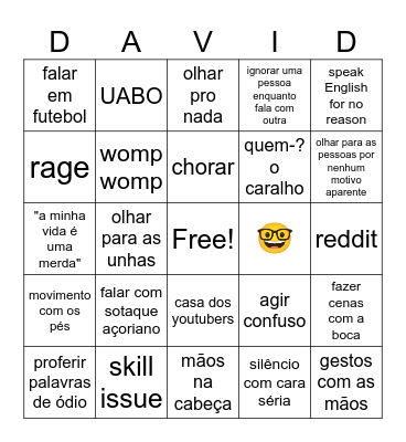 Bingo do David Bingo Card
