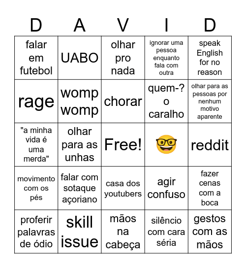 Bingo do David Bingo Card