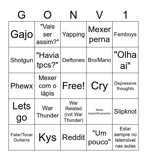 Gon Bingo Card