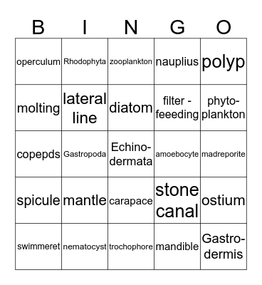 Marine Biology Bingo Card