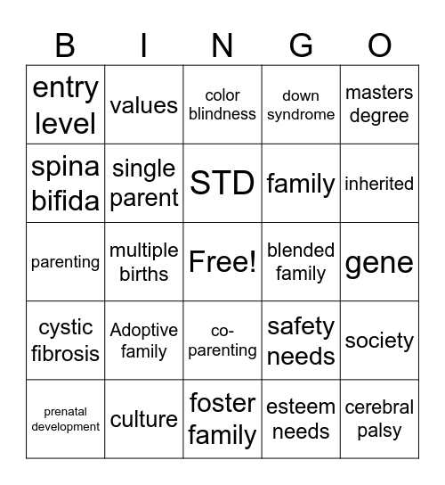 child development Bingo Card