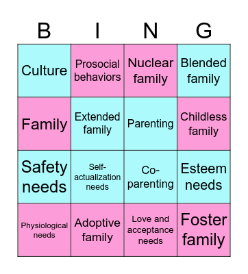 Family Vocabulary Bingo Card