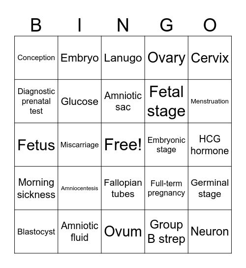 Conception vocab bingo Card