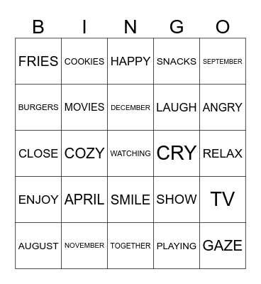 LISTENING Bingo Card