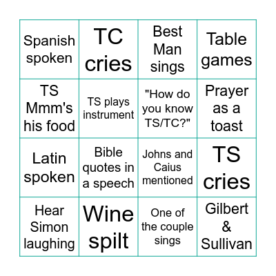 Wedding Bingo Card