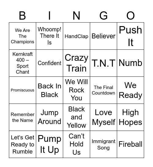 Pump It Up Bingo Card