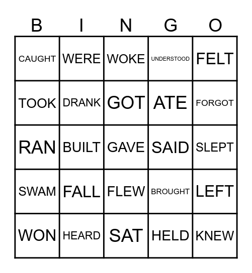 IRREGULAR VERBS Bingo Card