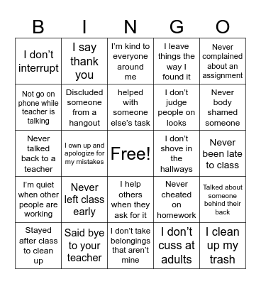 Respect Bingo Card