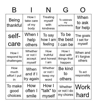 Things I Can Control Bingo Card