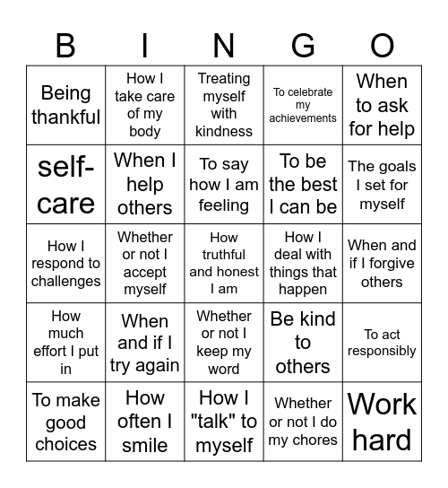 Things I Can Control Bingo Card