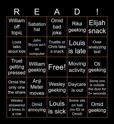 English BINGO Card