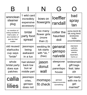 weddingspo bingo Card