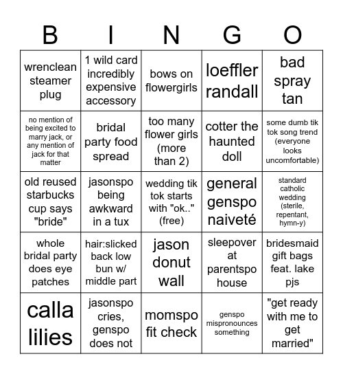 weddingspo bingo Card