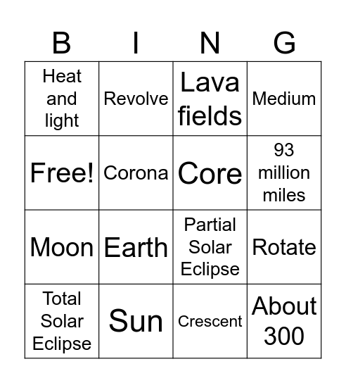 Solar Eclipse 2024 Bingo Card