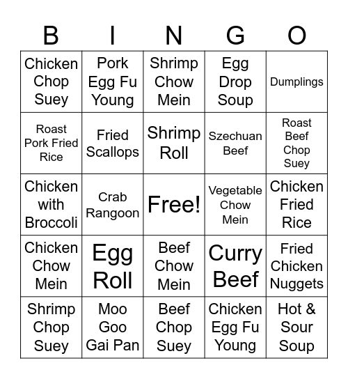 Chinese Take-out Bingo Card