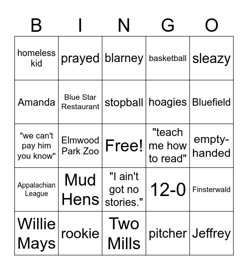 Maniac Magee Chapter 25-26stopb Bingo Card