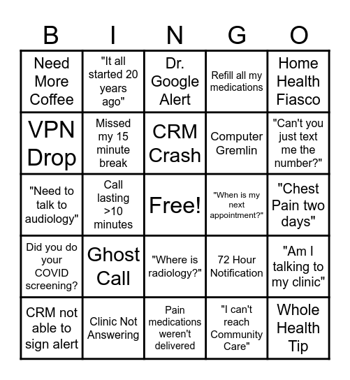 CCC Nurse's Week Bingo Card